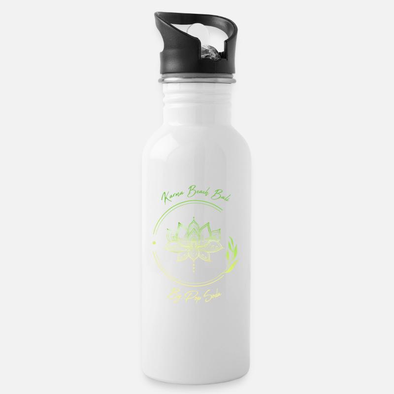Lotusblume Karma Beach lindgrün - Trinkflasche mit integriertem Trinkhalm - Weiß