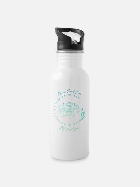 Karma Beach Blaue Lotusblume - Trinkflasche mit integriertem Trinkhalm - Weiß