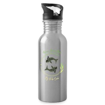 Karma Beach fishes yellow green - Water bottle with straw - silver - Right