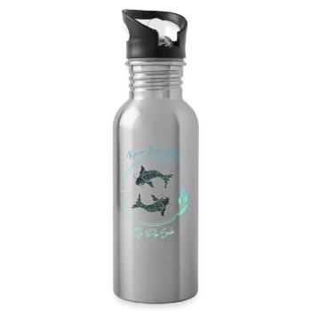 Karma Beach fishes blue - Water bottle with straw - silver - Right