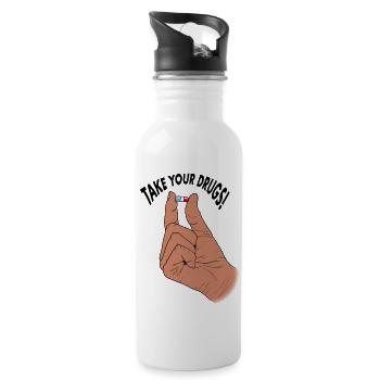 Take your drugs / Schmeiss ne Pille - Trinkflasche mit integriertem Trinkhalm - Weiß - Rechts