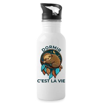 "Paresseux endormi: "Dormir, c'est la vie!" - Gourde avec paille intégrée - blanc - Droite