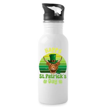 St. Patrick's Tag Schottisches Hochlandrind - Trinkflasche mit integriertem Trinkhalm - Weiß - Rechts
