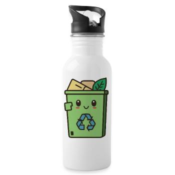 niedliches Recycling - Trinkflasche mit integriertem Trinkhalm - Weiß - Rechts
