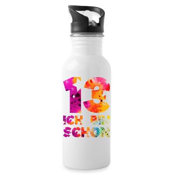ICH BIN SCHON 13 EINHORN 13. GEBURTSTAG - Trinkflasche mit integriertem Trinkhalm - Weiß - Rechts