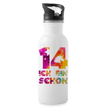 ICH BIN SCHON 14 EINHORN 14. GEBURTSTAG - Trinkflasche mit integriertem Trinkhalm - Weiß - Rechts