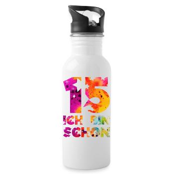 ICH BIN SCHON 15 EINHORN 15. GEBURTSTAG - Trinkflasche mit integriertem Trinkhalm - Weiß - Rechts