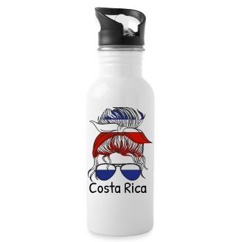 Costa Rica Flag Used Look Flag Vintage Home - Water bottle with straw - white - Right