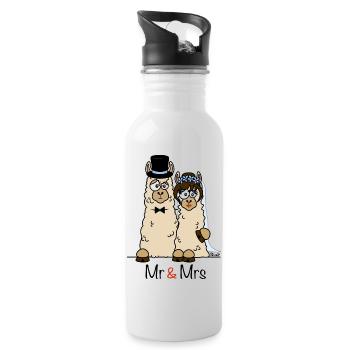 Mrs & Mrs llamas, couple marié, fête de mariage - Gourde avec paille intégrée - blanc - Droite
