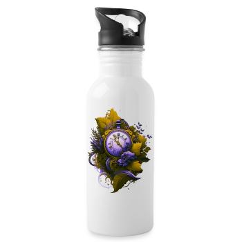 Eine retro vintage Taschenuhr umgeben von Blättern - Trinkflasche mit integriertem Trinkhalm - Weiß - Rechts