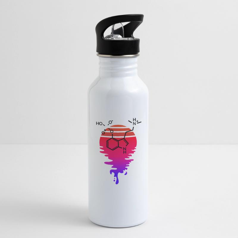 Psilocybin Molecule with Retro Sunset Water bottle with straw