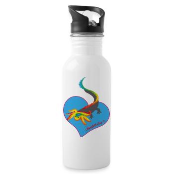 Regenbogen Axolotl Herzmotiv - Trinkflasche mit integriertem Trinkhalm - Weiß - Rechts
