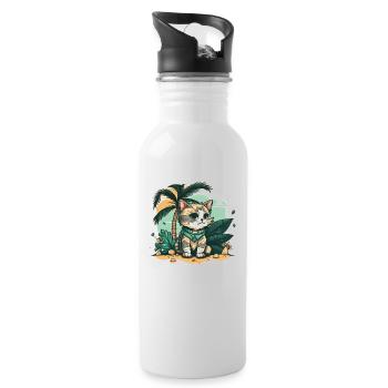 Cute Cat Tropical 3 - Water bottle with straw - white - Right