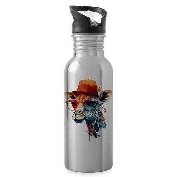 Giraffe as an intelligent mammal with glasses - Water bottle with straw - silver - Right