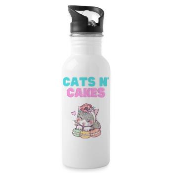 Chats et gâteaux - Gourde avec paille intégrée - blanc - Droite