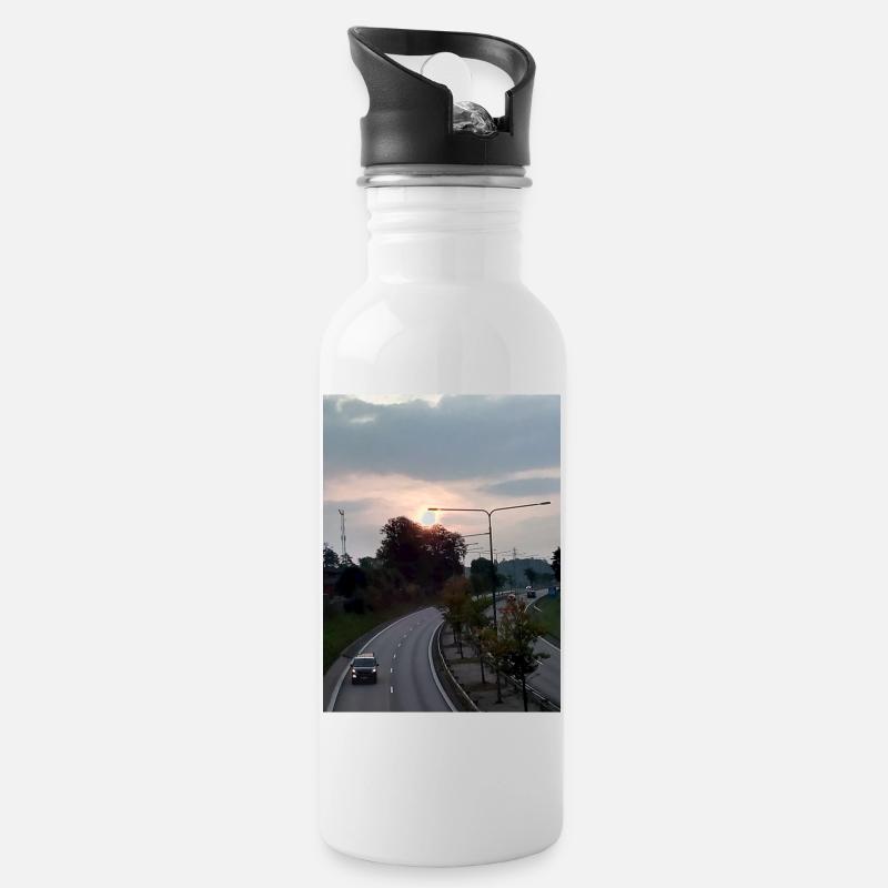 Sonnenaufgang - Trinkflasche mit integriertem Trinkhalm - Weiß