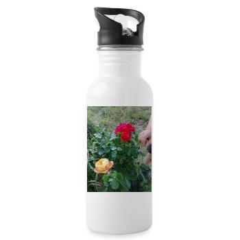 1 red rose and 1 yellow with small hand - Water bottle with straw - white - Right