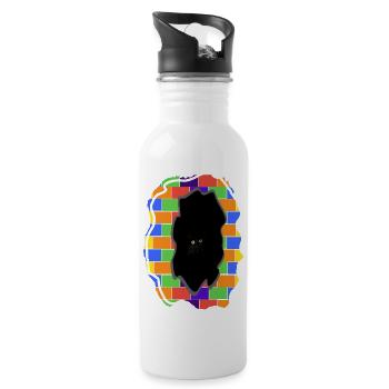Black cat behind broken rainbow wall - Water bottle with straw - white - Right