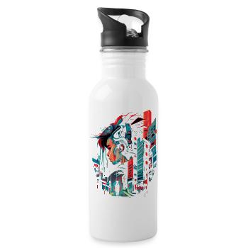 Surreale futuristische Cyber Comic Stadt - Trinkflasche mit integriertem Trinkhalm - Weiß - Rechts