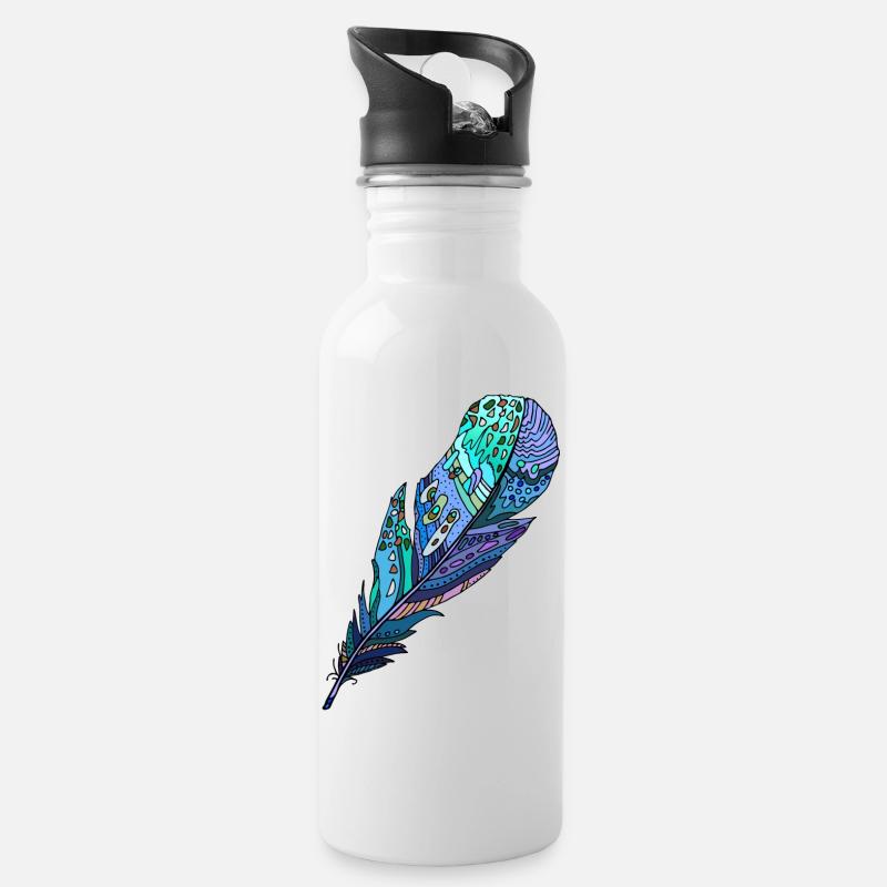 Feder - Trinkflasche mit integriertem Trinkhalm - Weiß