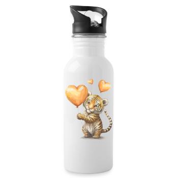 Petit tigre avec ballon cœur - Gourde avec paille intégrée - blanc - Droite