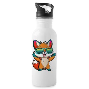 Kawaii Süßer fröhlicher bunter Fuchs mit Sonnenbrille - Trinkflasche mit integriertem Trinkhalm - Weiß - Rechts