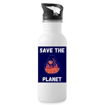 PLANET. TAG DER ERDE. ÖKOLOGIE. GARTEN. BAUM - Trinkflasche mit integriertem Trinkhalm - Weiß - Rechts