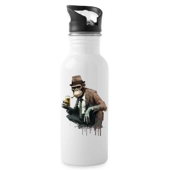 Gangster Schimpanse mit Bier in der Hocke - Trinkflasche mit integriertem Trinkhalm - Weiß - Rechts