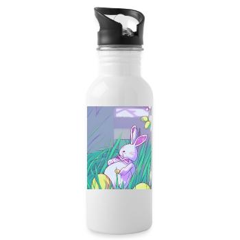 Pastell Osterhase im Frühlingsgras - Trinkflasche mit integriertem Trinkhalm - Weiß - Rechts