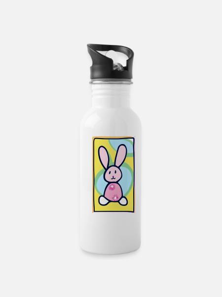 Lapin de Pâques Pastel Bunny sur fond jaune - Gourde avec paille intégrée - blanc
