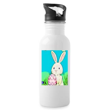 Neon Osterhase mit Osterei im Gras - Trinkflasche mit integriertem Trinkhalm - Weiß - Rechts
