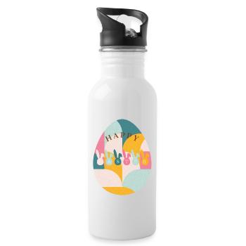 Osterei mit dem Spruch: Frohe Ostern - Trinkflasche mit integriertem Trinkhalm - Weiß - Rechts