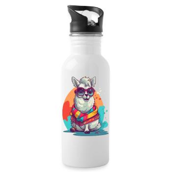 Super Cute Lama Mascot T-Shirt Design - Trinkflasche mit integriertem Trinkhalm - Weiß - Rechts