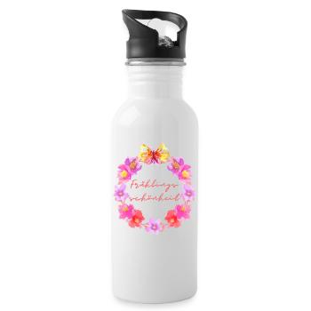 Frühlingsschönheit Schmetterling - Wortschätze - Trinkflasche mit integriertem Trinkhalm - Weiß - Rechts