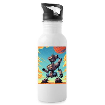 50s Cartoon - Crazy Robot - Sci-Fi - Water bottle with straw - white - Right