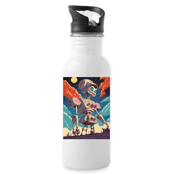 50s Cartoon - Crazy Robot - Sci-Fi - Water bottle with straw - white - Right