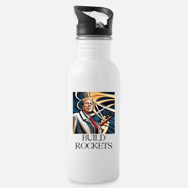 Mr. ROCKET - Trinkflasche mit integriertem Trinkhalm - Weiß