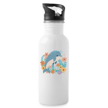 Charming dolphin in the sea of flowers 2 - Water bottle with straw - white - Right