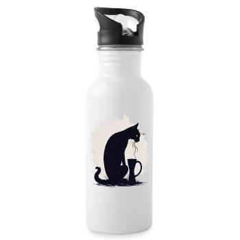 Chat noir avec tasse de café - Gourde avec paille intégrée - blanc - Droite