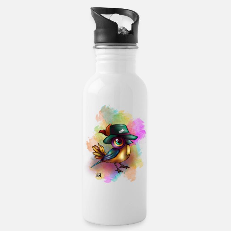 Vogel - Trinkflasche mit integriertem Trinkhalm - Weiß