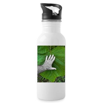 Die Hand am Leben - Trinkflasche mit integriertem Trinkhalm - Weiß - Rechts