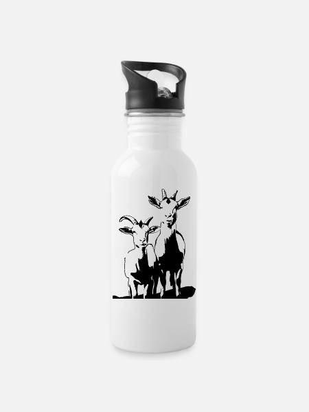 ZIEGEN - Trinkflasche mit integriertem Trinkhalm - Weiß