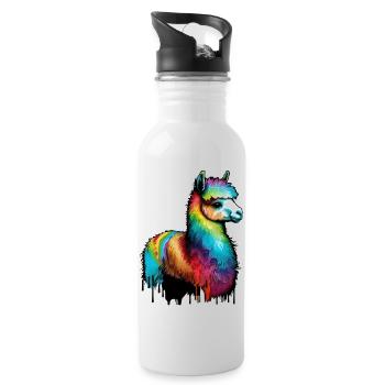 Alpaka Lama Regenborgen Farbtropfen - Trinkflasche mit integriertem Trinkhalm - Weiß - Rechts