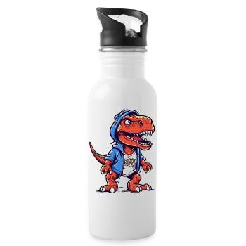 Dino in Hoodie mit Coolem Blick - Trinkflasche mit integriertem Trinkhalm - Weiß - Rechts