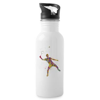 Badmintonspieler - Trinkflasche mit integriertem Trinkhalm - Weiß - Rechts