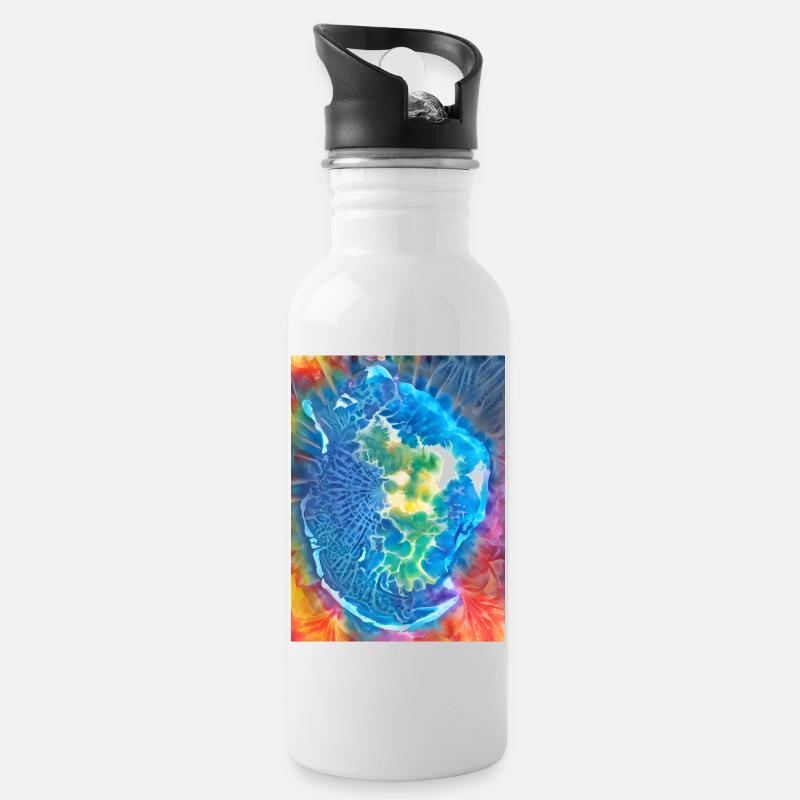 Regenbogen Batik-Mayotte - Trinkflasche mit integriertem Trinkhalm - Weiß