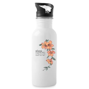 since 1973 Flower Hibiscus Blossom Birthday Ladies - Water bottle with straw - white - Right