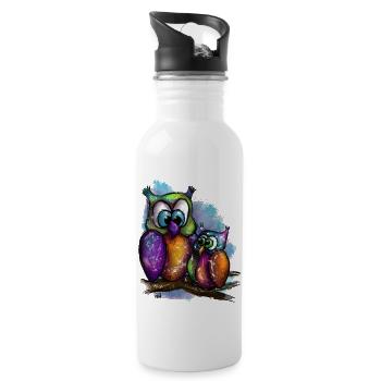 Eulen älter mit jungen - Trinkflasche mit integriertem Trinkhalm - Weiß - Rechts