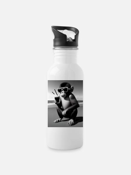 Cool beach monkey - Trinkflasche mit integriertem Trinkhalm - Weiß