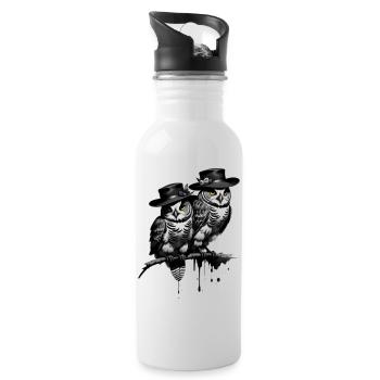 Eulen mit Hut - Trinkflasche mit integriertem Trinkhalm - Weiß - Rechts